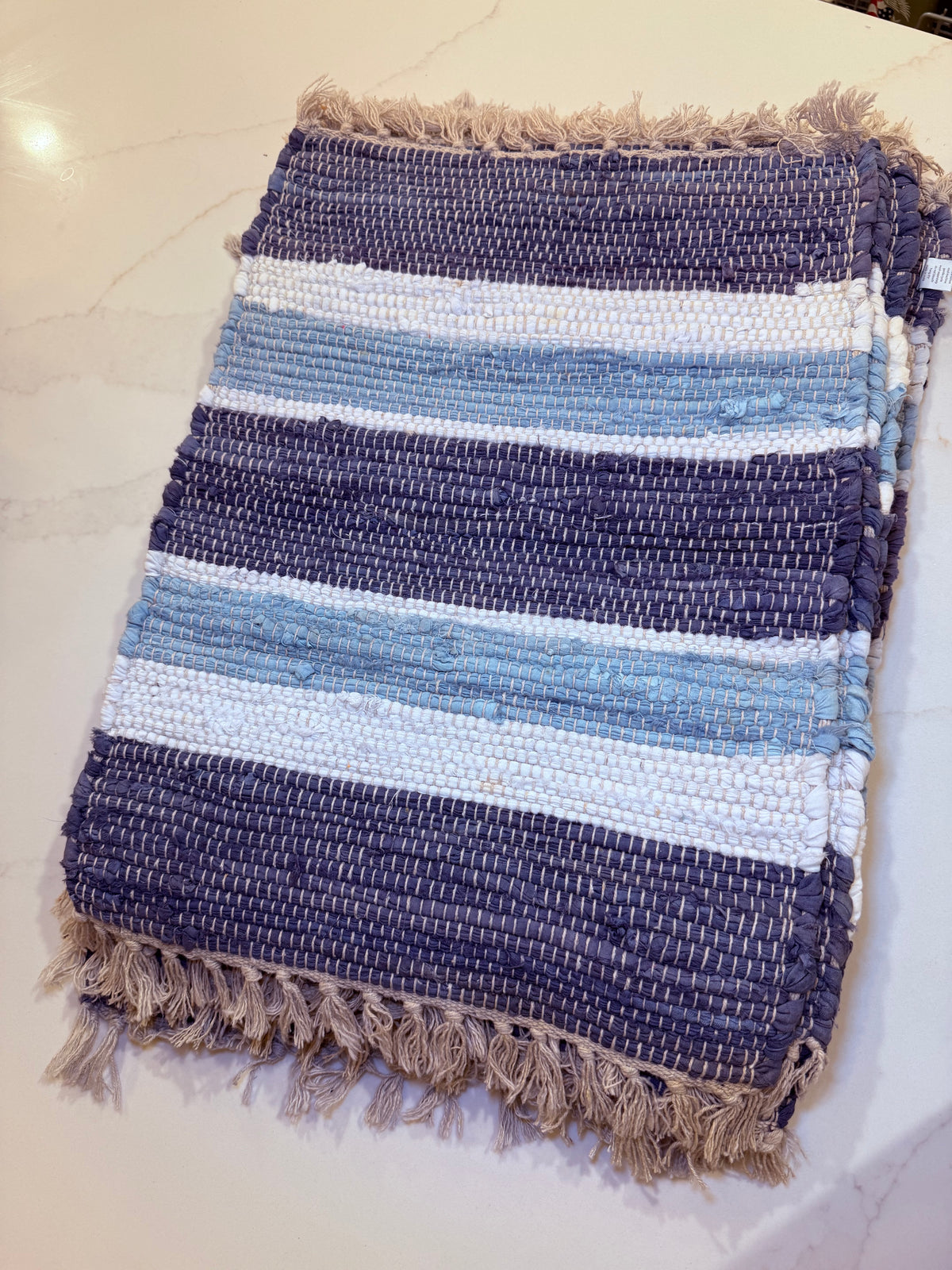 Blue & White Woven Fringe Placemats – Set of 12