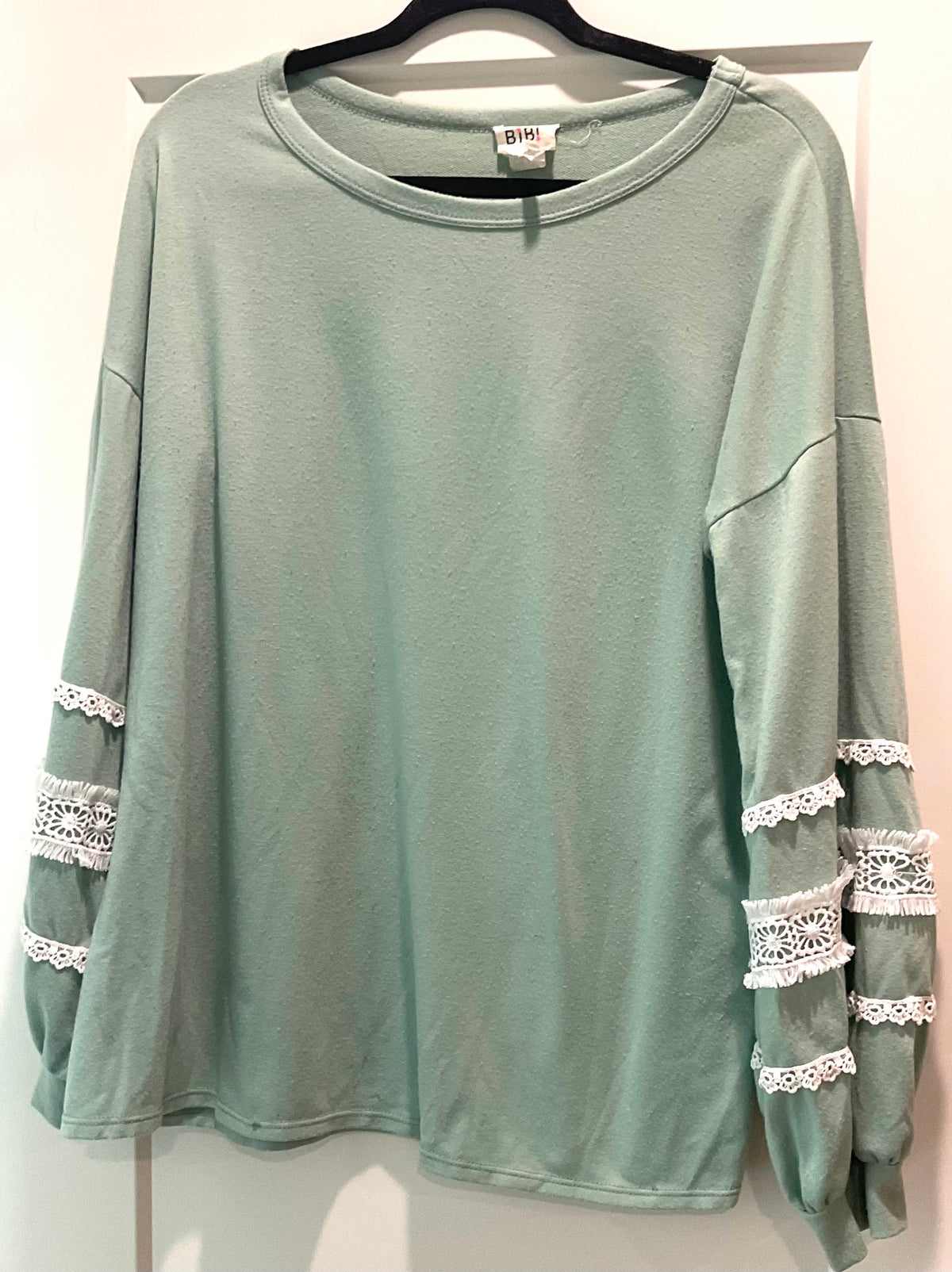 Sage Green Lace Detail Sleeve Top
