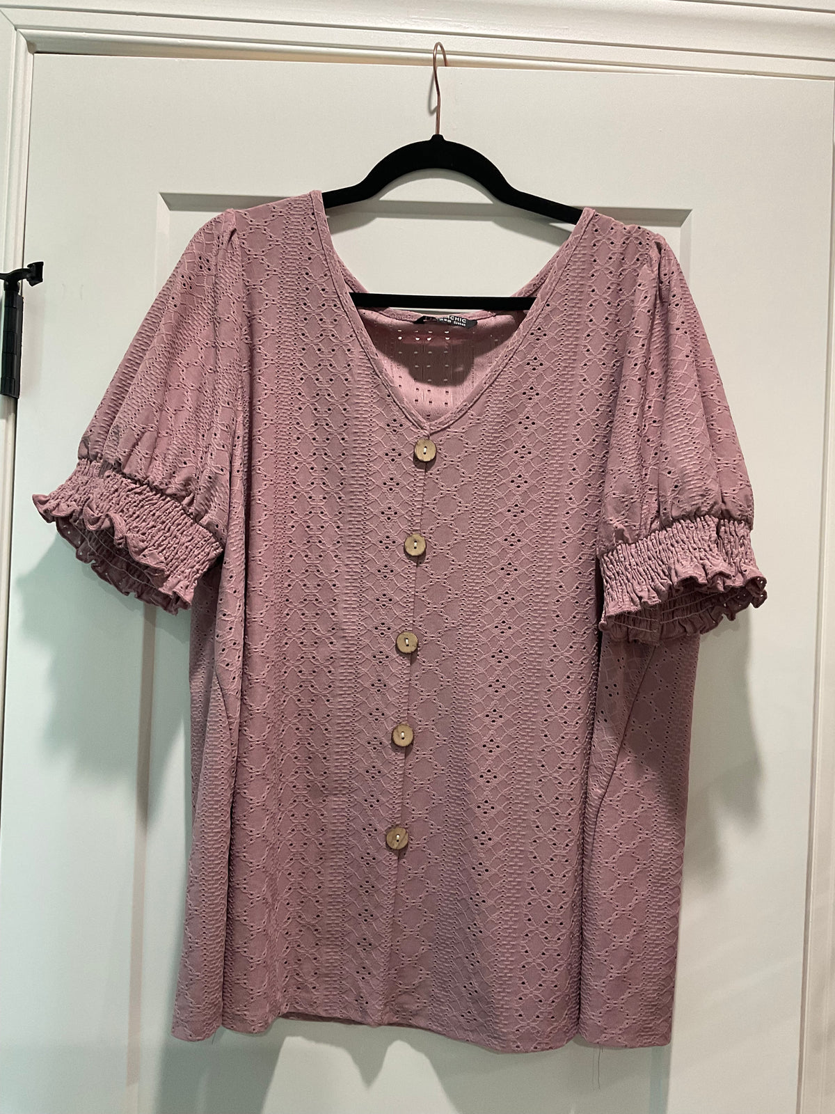 Mauve Eyelet Button-Front Tunic Top