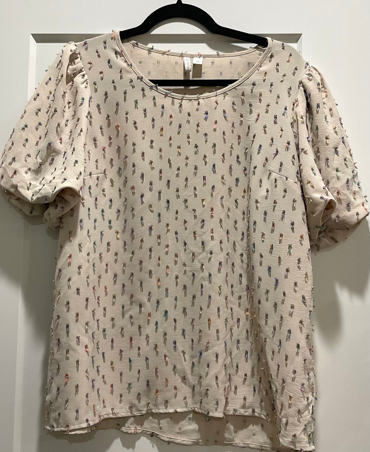 Cream Textured Puff-Sleeve Top