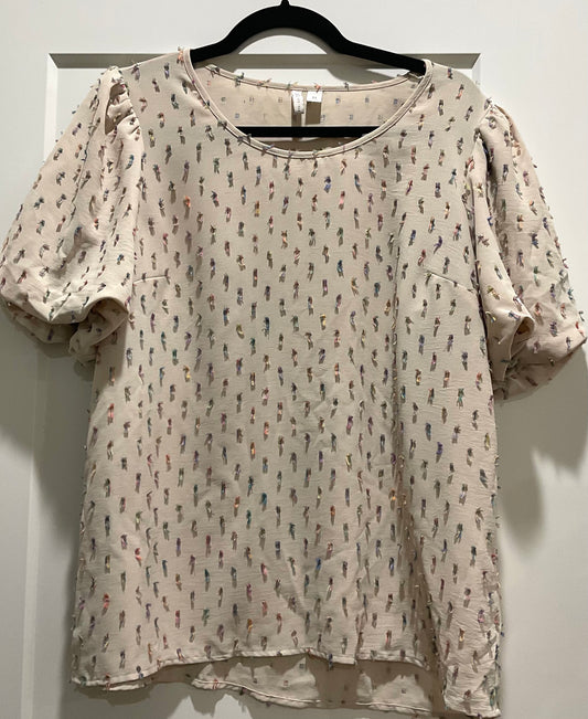 Cream Textured Puff-Sleeve Top