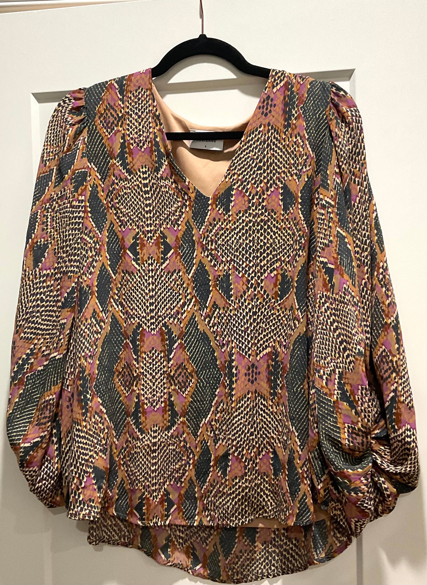 Snakeskin Print Puff-Sleeve Blouse