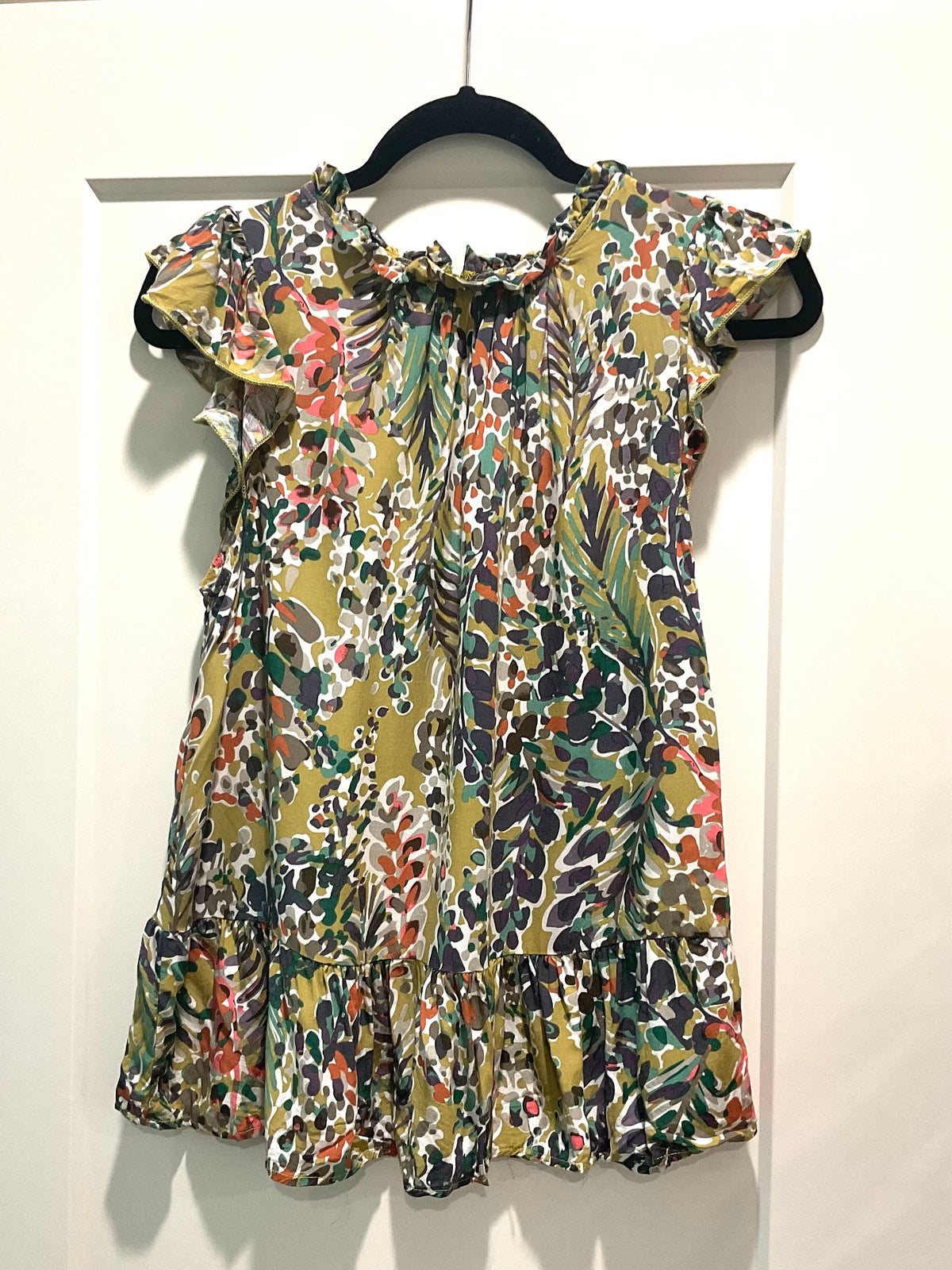 Olive Multi-Print Ruffle Tunic Top