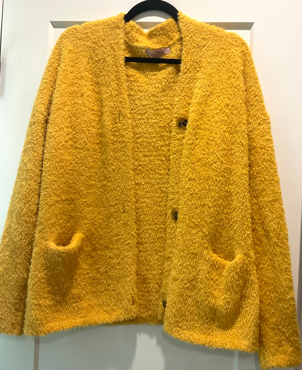Mustard Yellow Fuzzy Button-Front Cardigan